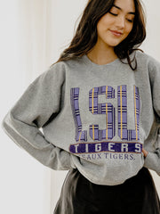 LSU Tigers Preppy Plaid Gray Thrifted Sweatshirt