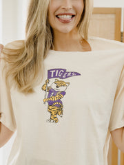 LSU Tigers Mascot Flag Off White Thrifted Tee
