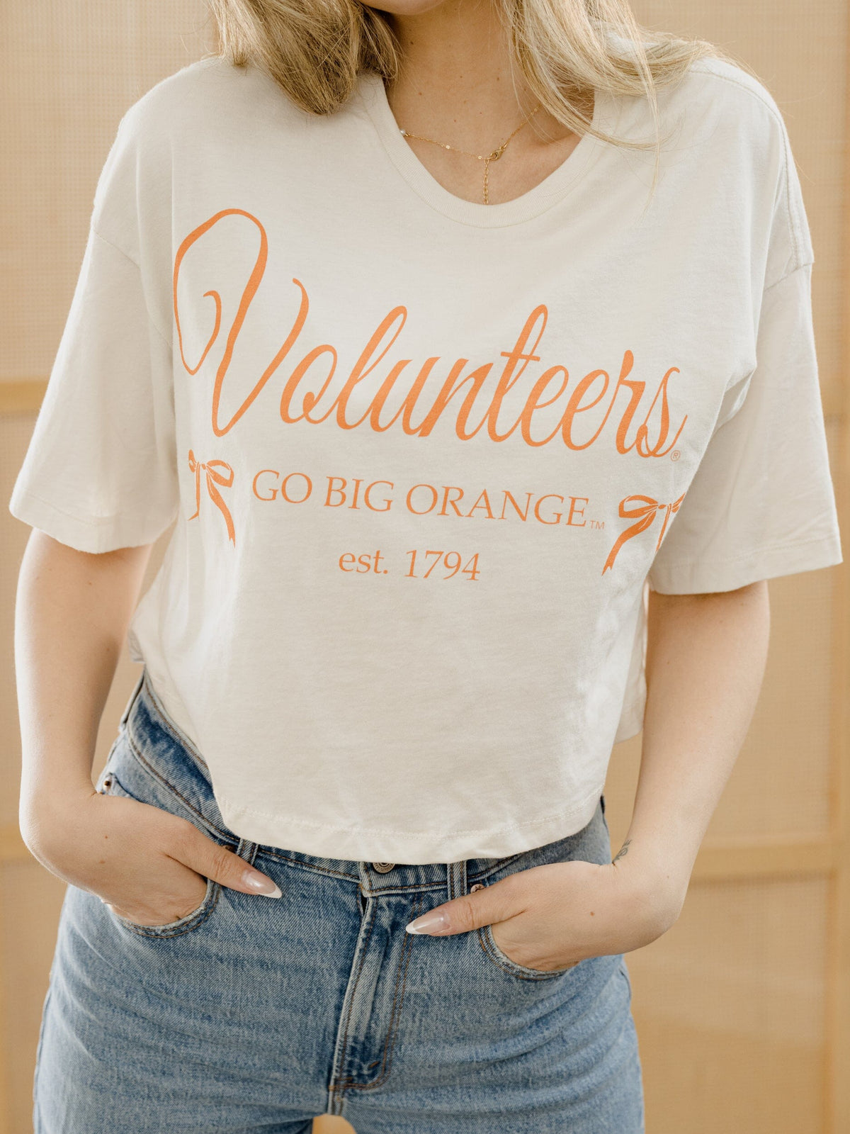 Vols Established Bows Off White Cropped Tee