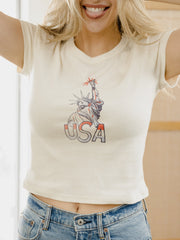 Miss Liberty Off White Micro Cropped Tee