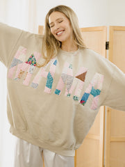 XL MAMA Quilted Applique Sand Thrifted Sweatshirt