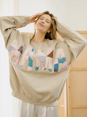 XL MAMA Quilted Applique Sand Thrifted Sweatshirt