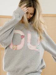 OU (Pink) Quilted Applique Gray Thrifted Sweatshirt
