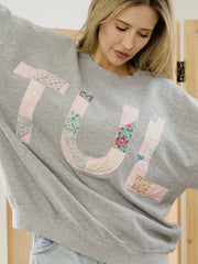 TUL Tulsa Quilted Applique Gray Thrifted Sweatshirt