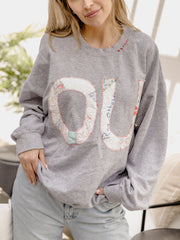 OU Quilted Applique Gray Thrifted Sweatshirt