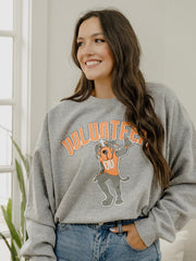 Volunteers Cartoon Mascot Puff Ink Gray Thrifted Sweatshirt