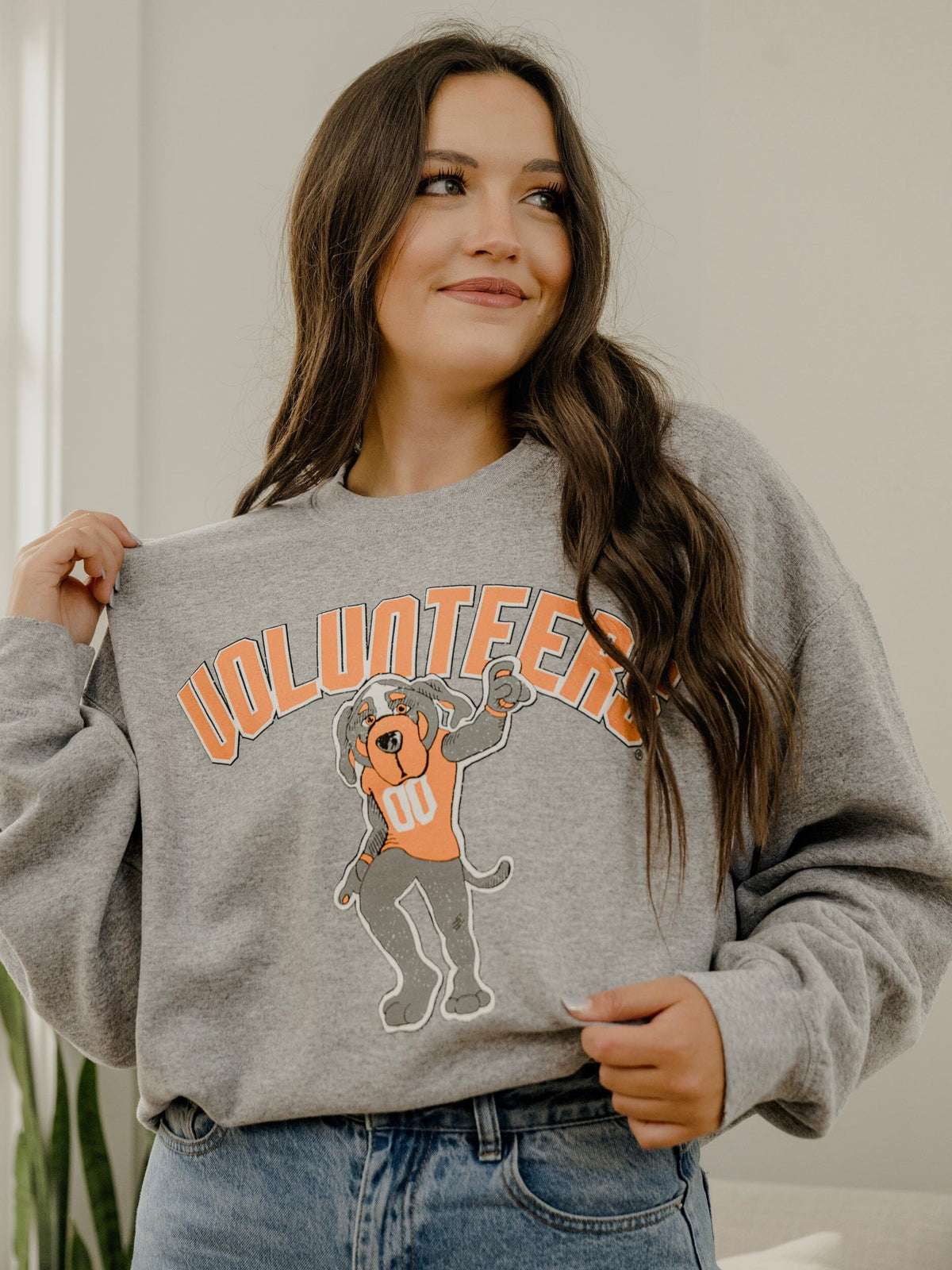 Volunteers Cartoon Mascot Puff Ink Gray Thrifted Sweatshirt