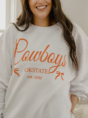 OSU Cowboys Established Bows White Corded Crew Sweatshirt