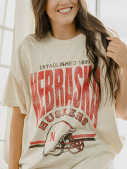 Nebraska Huskers Established Date Helmet Off White Thrifted Tee