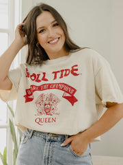 Queen Bama Crimson Tide Champions Scroll Off White Thrifted Tee