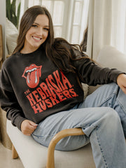 Rolling Stones Nebraska Huskers Dazed Smoke Oversized Crew Sweatshirt