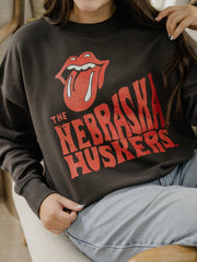 Rolling Stones Nebraska Huskers Dazed Smoke Oversized Crew Sweatshirt