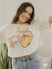 Rolling Stones LSU Tigers Malibu Puff Ink Off White Cropped Tee