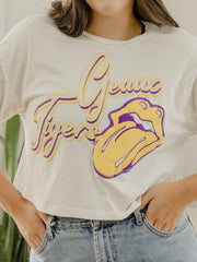 Rolling Stones LSU Tigers Malibu Puff Ink Off White Cropped Tee