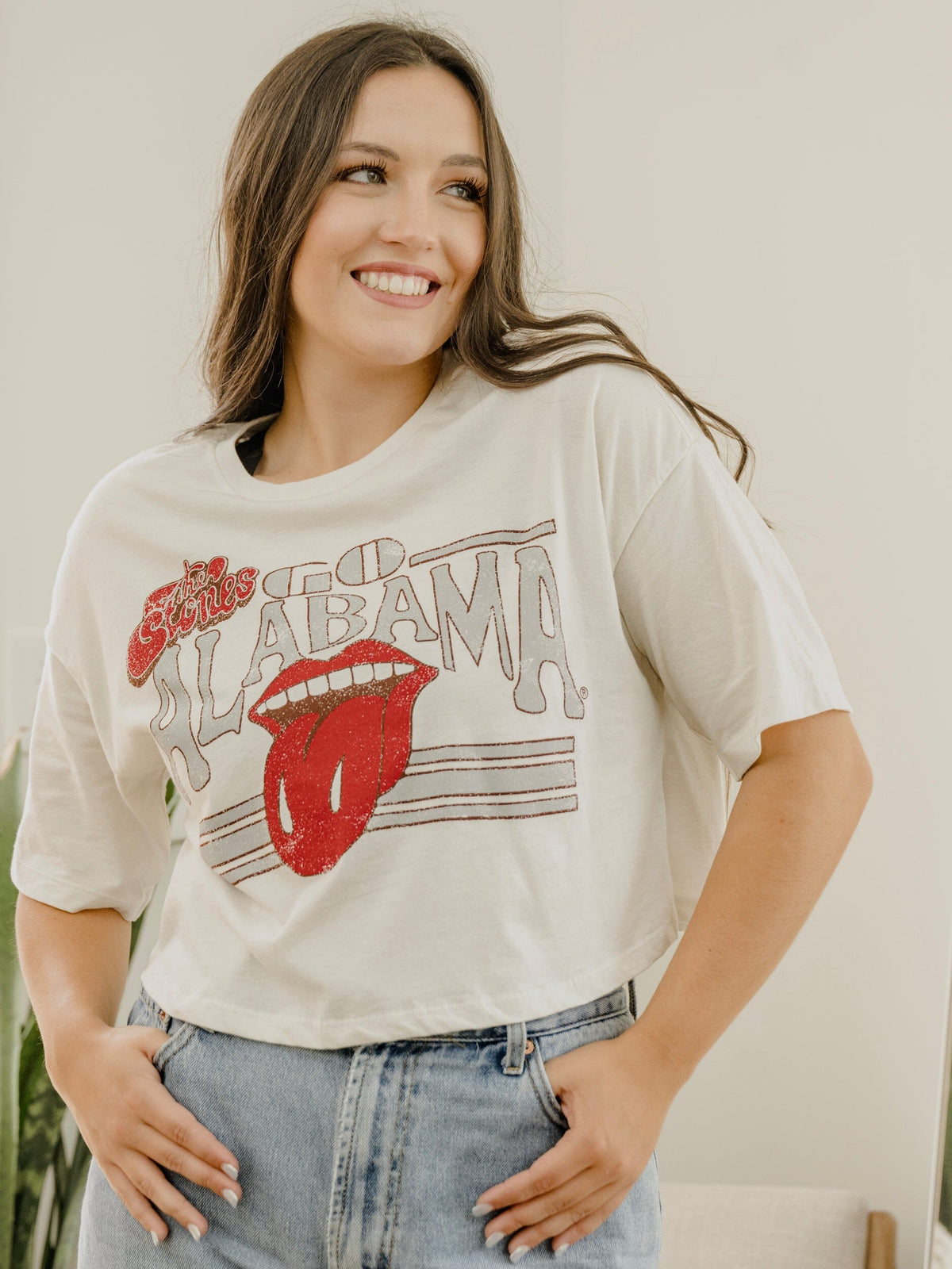 Rolling Stones Bama Stoned Off White Cropped Tee