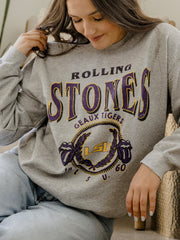 Rolling Stones LSU Tigers College Seal Gray Thrifted Sweatshirt