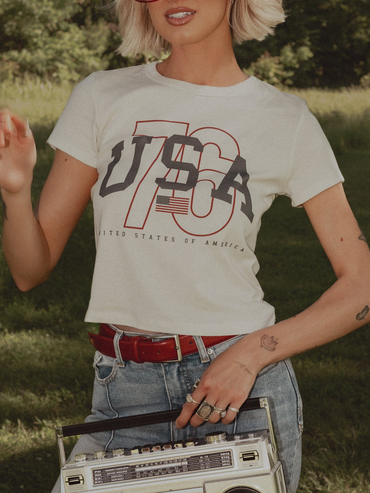 USA '76 Off White Micro Cropped Tee