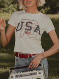 USA '76 Off White Micro Cropped Tee