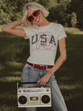 USA '76 Off White Micro Cropped Tee