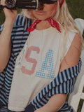 USA Quilted Puff Ink Off White Tank