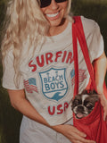 The Beach Boys USA Surf Emblem Off White Cropped Tee