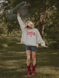 USA Gingham Heart Gray Mock Neck Reversible Sweatshirt
