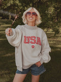 USA Gingham Heart Gray Mock Neck Reversible Sweatshirt
