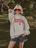 USA Gingham Heart Gray Mock Neck Reversible Sweatshirt