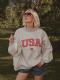 USA Gingham Heart Gray Mock Neck Reversible Sweatshirt