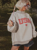 USA Gingham Heart Gray Mock Neck Reversible Sweatshirt