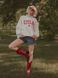 USA Gingham Heart Gray Mock Neck Reversible Sweatshirt
