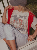4th of July America Stars, Stripes & Ski Rides Thrifted Tee