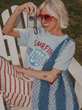The Beach Boys USA Surf Emblem Light Blue Thrifted Tee