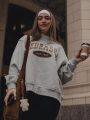 Nebraska Western Established Date Gray Mock Neck Reversible Sweatshirt