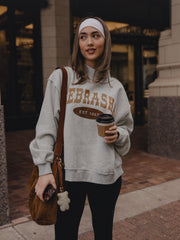 Nebraska Western Established Date Gray Mock Neck Reversible Sweatshirt