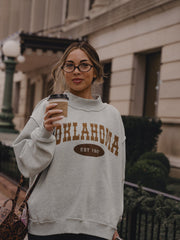 Oklahoma Western Established Date Gray Mock Neck Reversible Sweatshirt