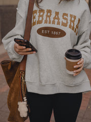 Nebraska Western Established Date Gray Mock Neck Reversible Sweatshirt