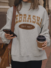 Nebraska Western Established Date Gray Mock Neck Reversible Sweatshirt