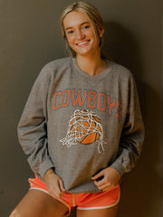 Cowboys Basketball Fling Puff Ink Gray Thrifted Sweatshirt