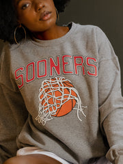 Sooners Basketball Fling Puff Ink Gray Thrifted Sweatshirt