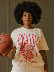 Arkansas Razorbacks Big Basketball Off White Thrifted Tee