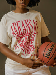 Arkansas Razorbacks Big Basketball Off White Thrifted Tee