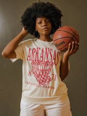 Arkansas Razorbacks Big Basketball Off White Thrifted Tee