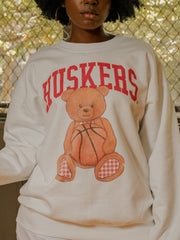 Nebraska Huskers Basketball Bear White Sweatshirt