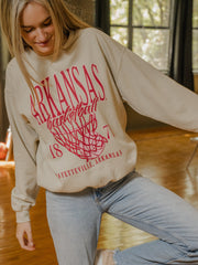 Arkansas Razorbacks Big Basketball Sand Thrifted Sweatshirt