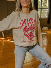 Arkansas Razorbacks Big Basketball Sand Thrifted Sweatshirt