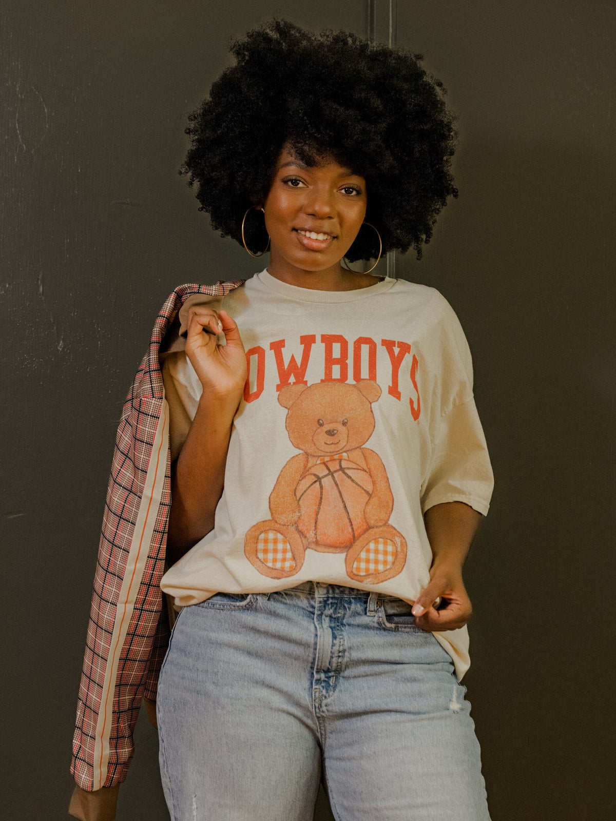 Cowboys Basketball Bear Off White Thrifted Tee