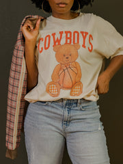 Cowboys Basketball Bear Off White Thrifted Tee