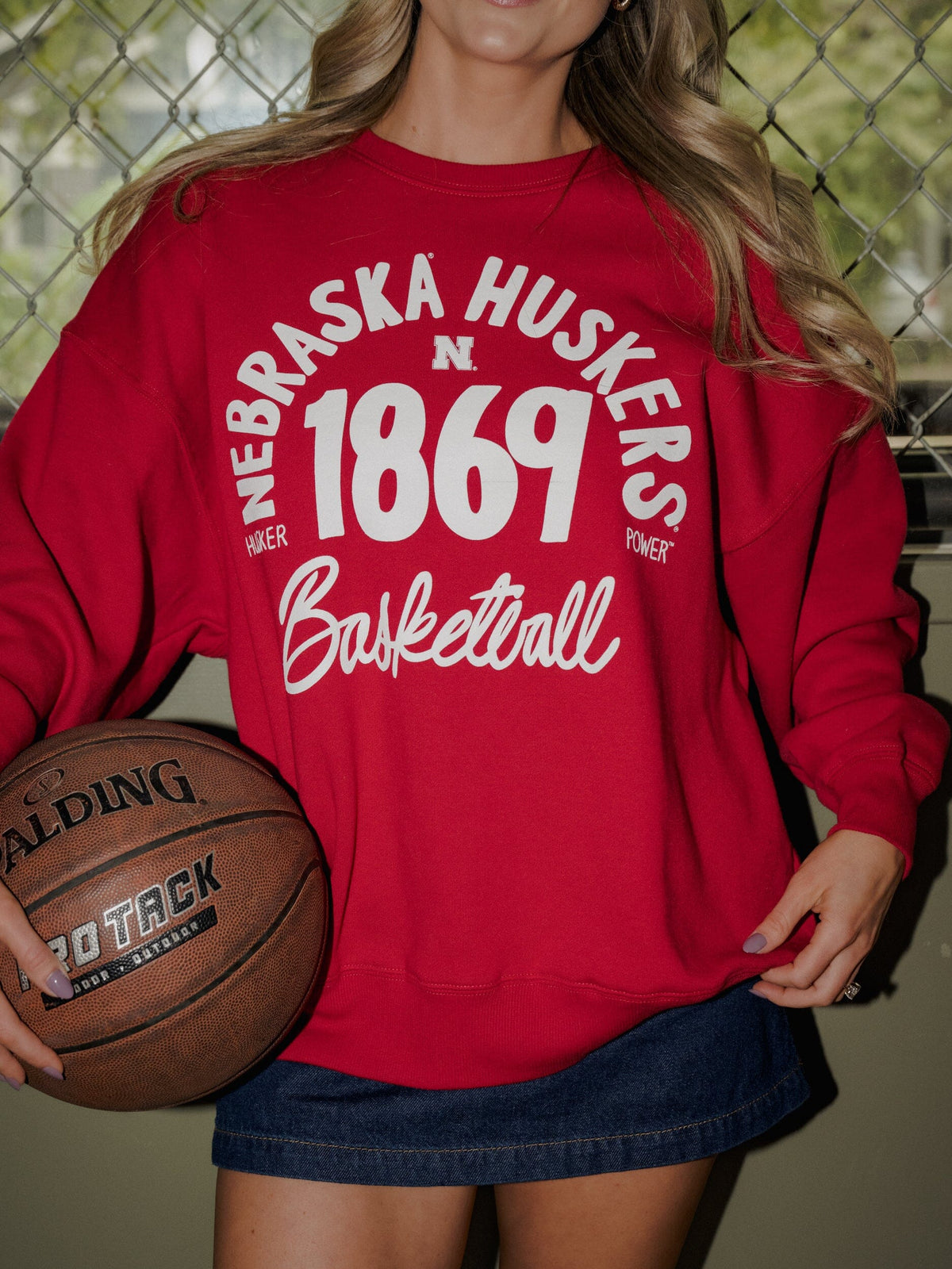 Nebraska Huskers Trademark Basketball Red Chrome Hi Dive Sweatshirt