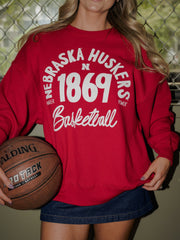 Nebraska Huskers Trademark Basketball Red Chrome Hi Dive Sweatshirt
